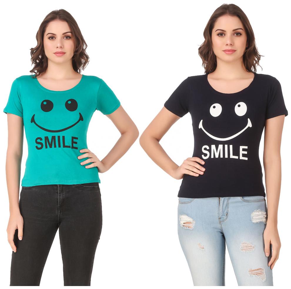 

Red Vee Lycra Printed Half Sleeves Turquoise Navy Color T-Shirt for Women