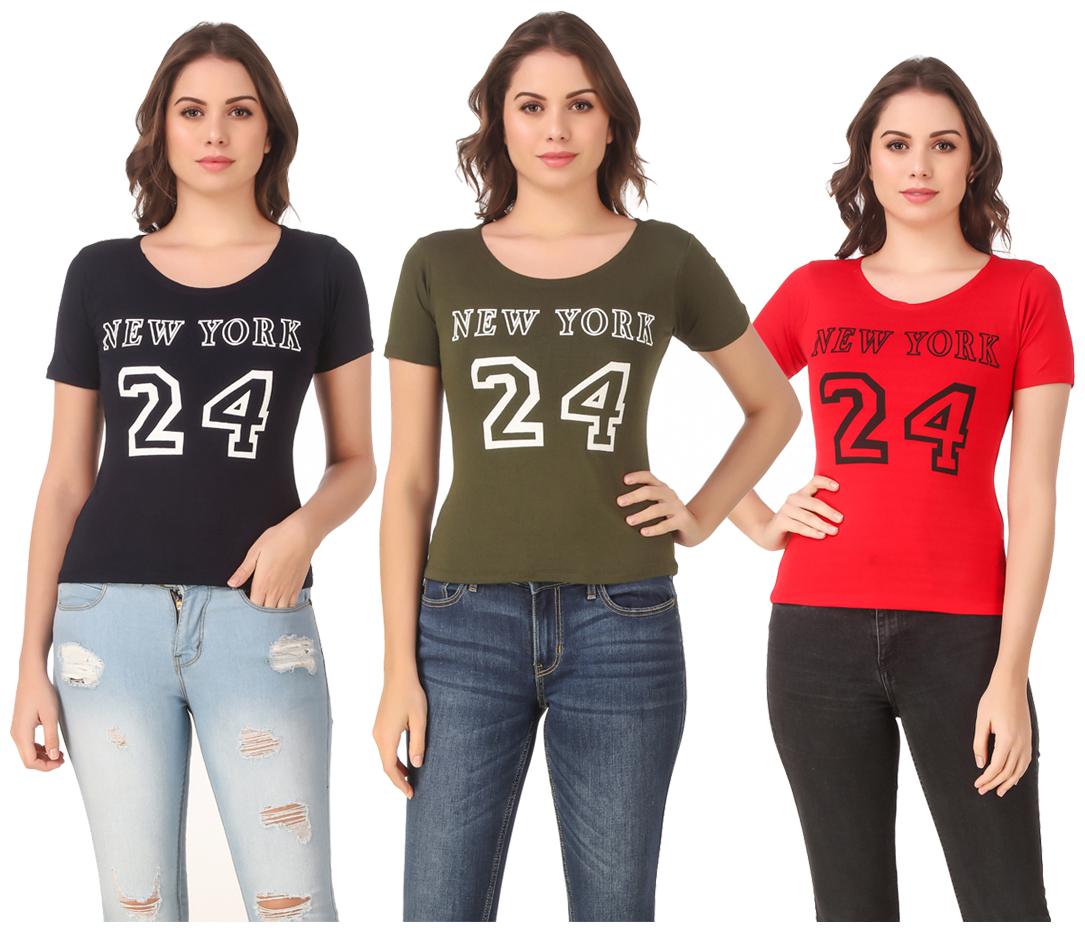 

Red Vee Lycra Printed Half Sleeves Multi Color T-Shirt for Women