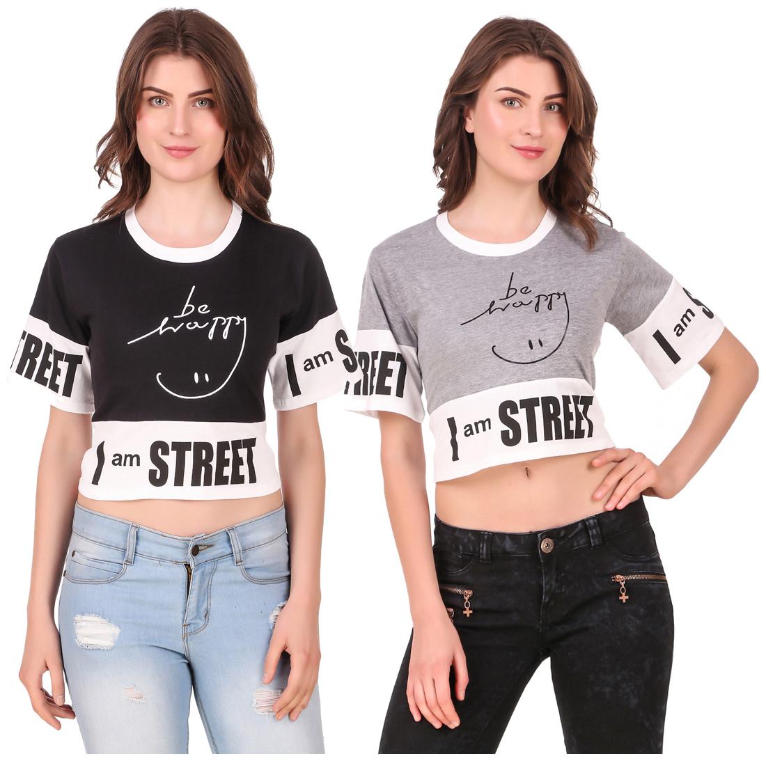 

Red Vee Women Printed Crop top - Black Grey