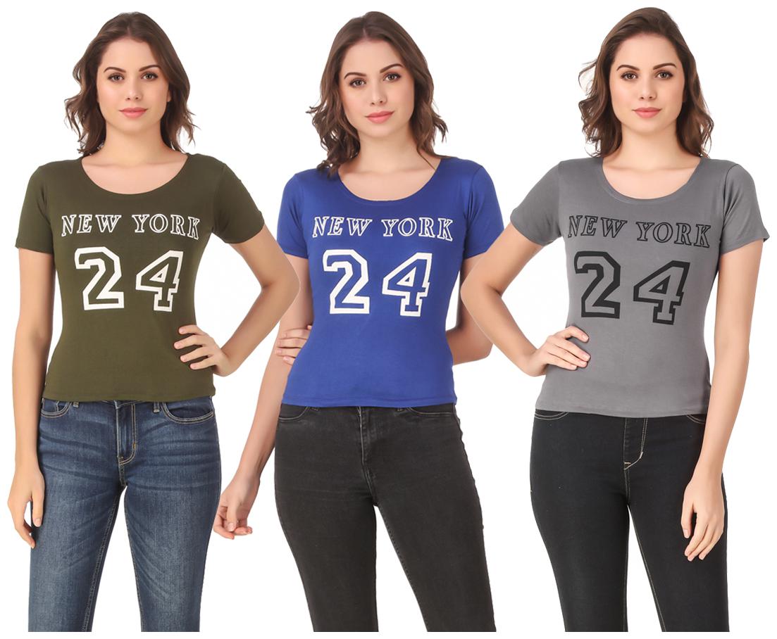 

Red Vee Lycra Printed Half Sleeves Multi Color T-Shirt for Women