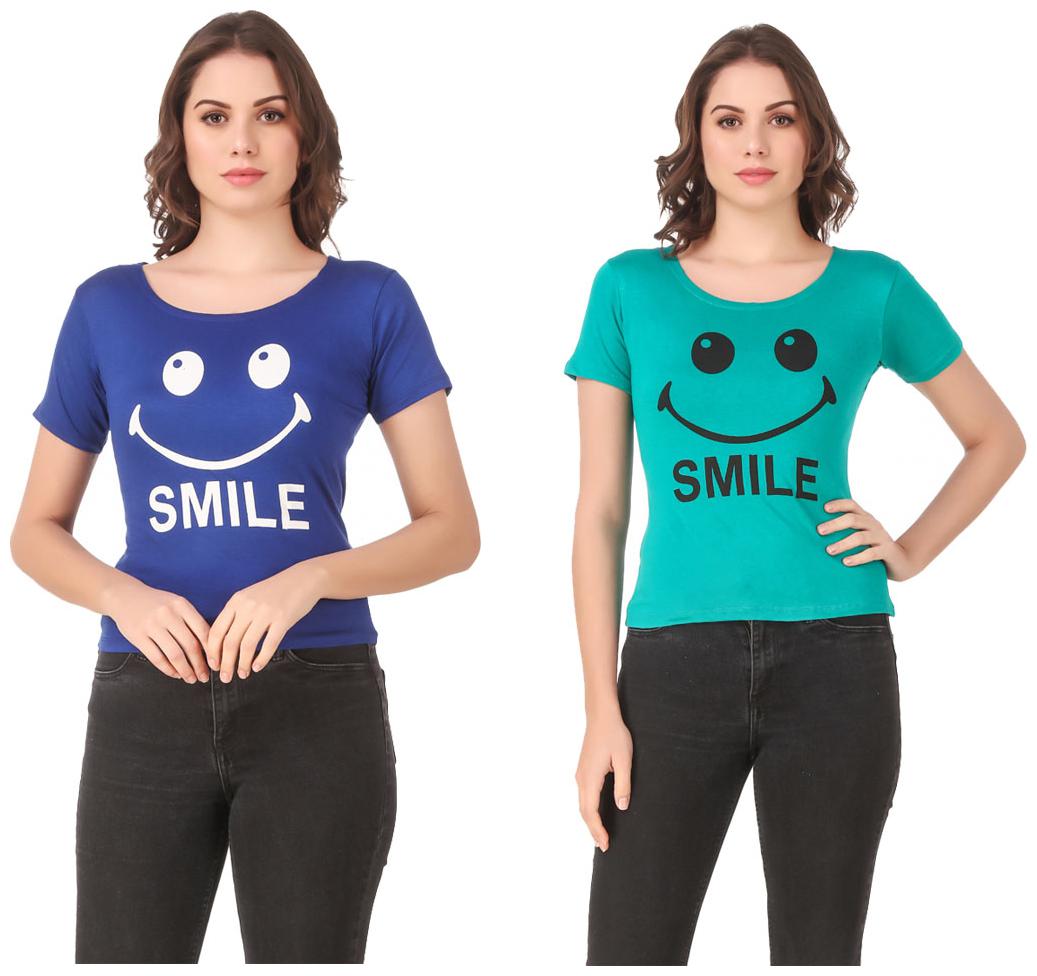 

Red Vee Lycra Printed Half Sleeves Blue Turquoise Color T-Shirt for Women