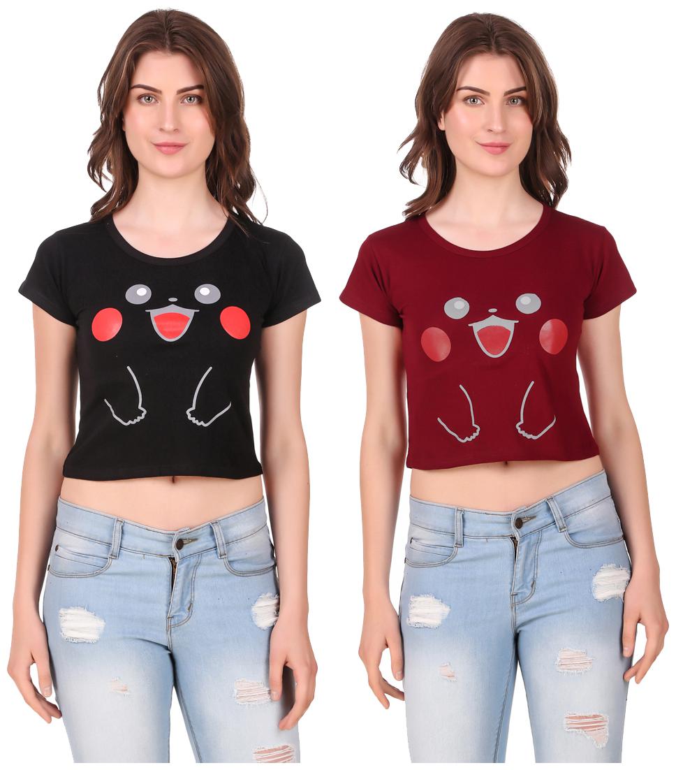 

Red Vee Women Printed Crop top - Black Maroon