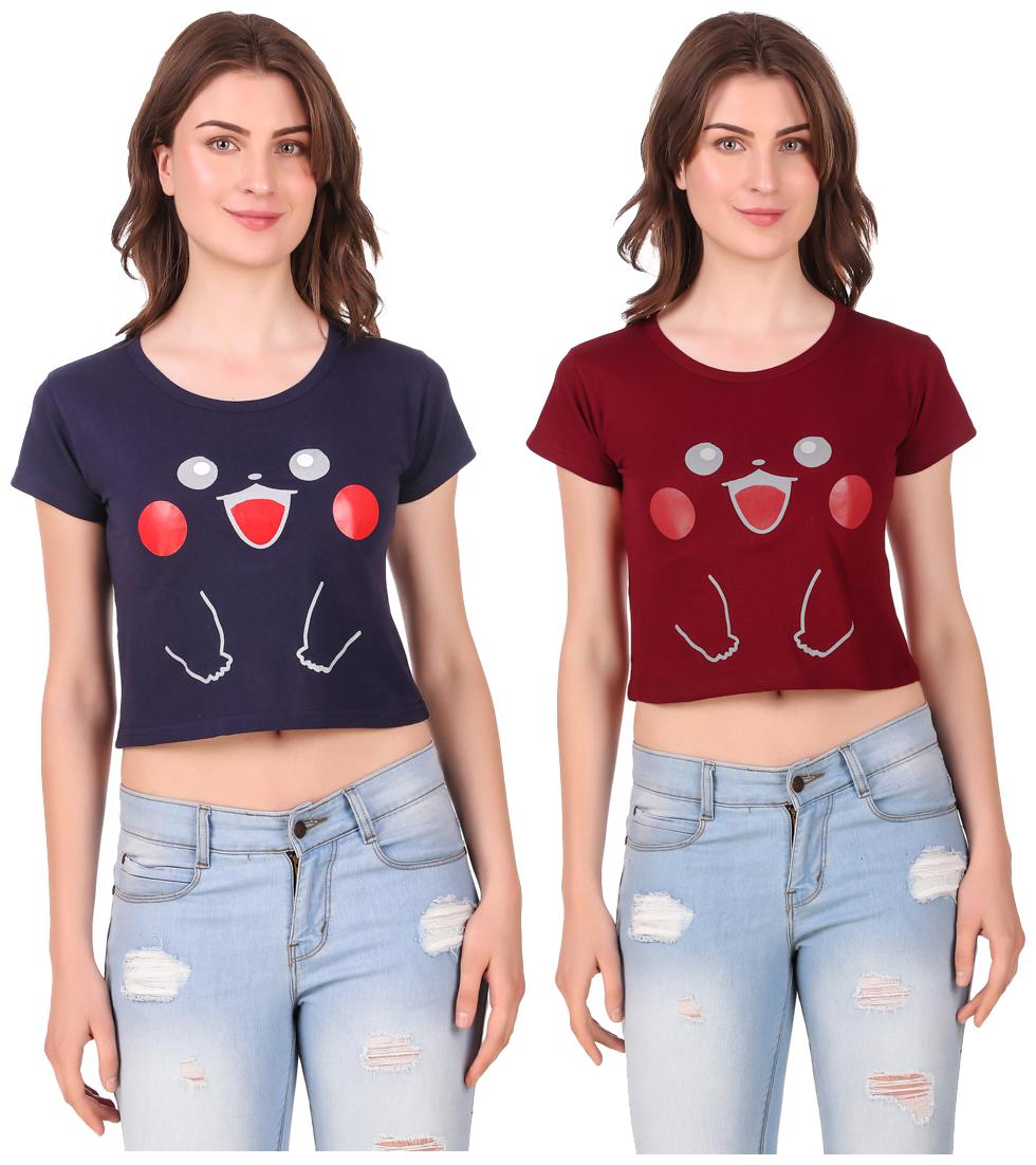 

Red Vee Women Printed Crop top - Blue Maroon