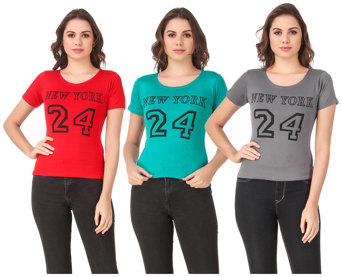 

Red Vee Lycra Printed Half Sleeves Multi Color T-Shirt for Women