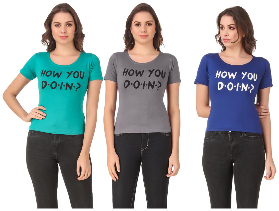 

Red Vee Lycra Printed Half Sleeves Multi Color T-Shirt for Women