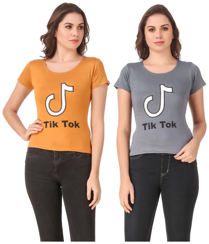 

Red Vee Lycra Printed Half Sleeves Yellow Grey Color T-Shirt for Women