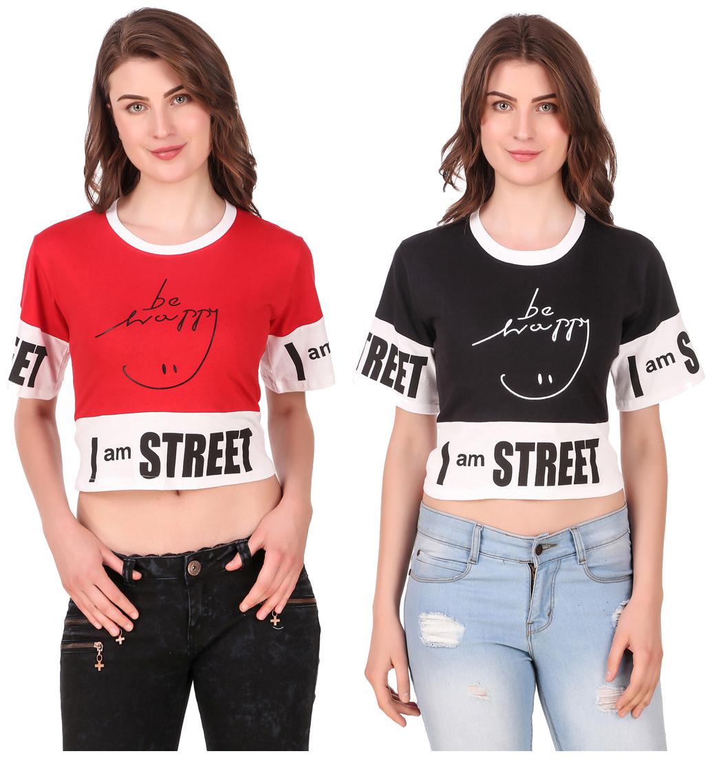 

Red Vee Women Printed Crop top - Red Black