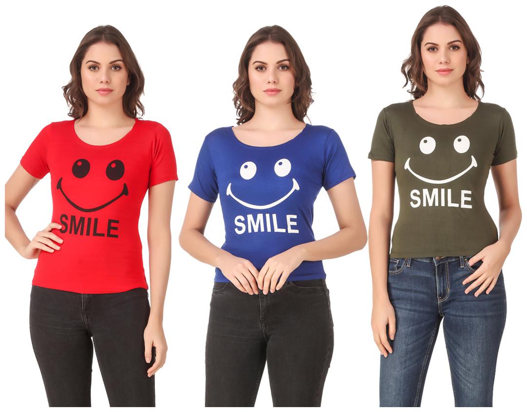

Red Vee Lycra Printed Half Sleeves Multi Color T-Shirt for Women