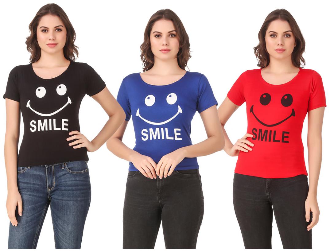 

Red Vee Lycra Printed Half Sleeves Multi Color T-Shirt for Women