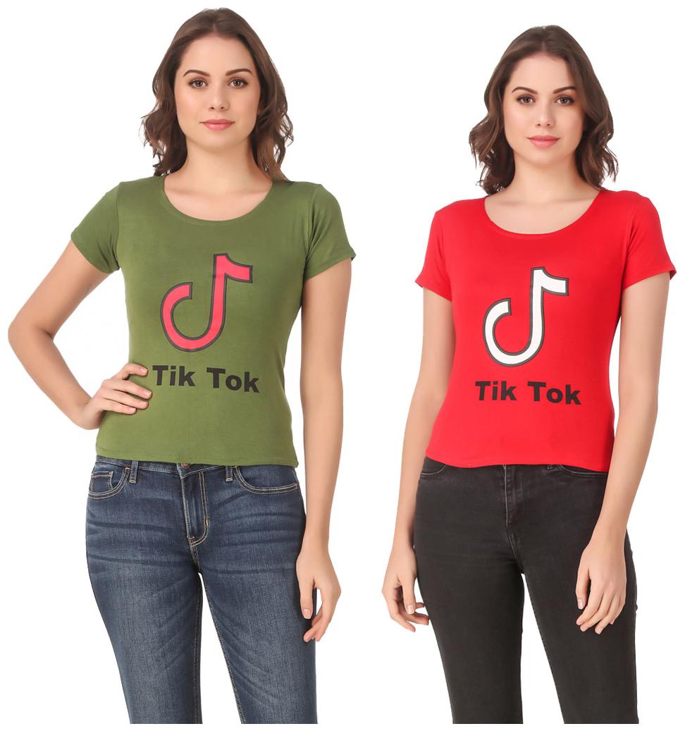 

Red Vee Lycra Printed Half Sleeves Green Red Color T-Shirt for Women