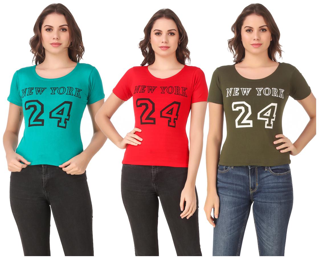 

Red Vee Lycra Printed Half Sleeves Multi Color T-Shirt for Women