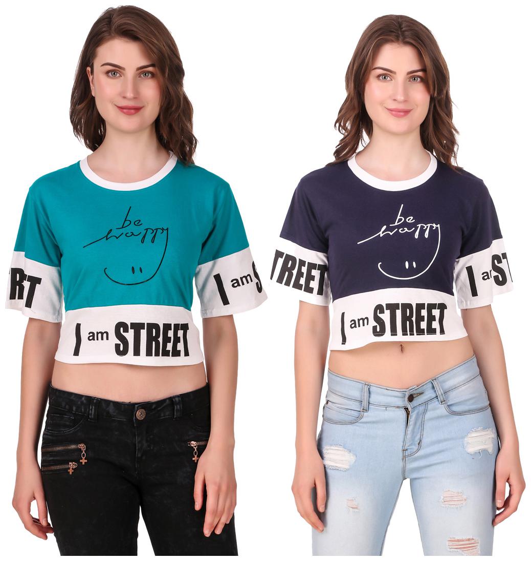 

Red Vee Women Printed Crop top - Blue