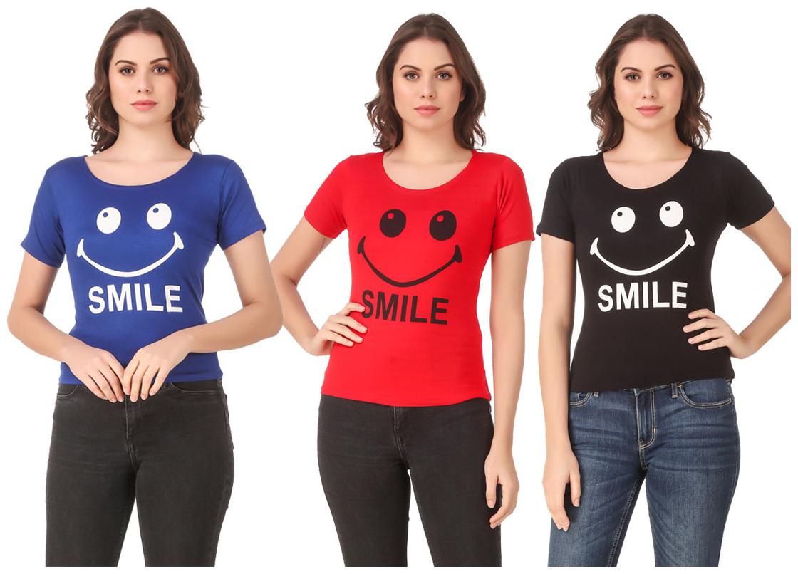 

Red Vee Lycra Printed Half Sleeves Multi Color T-Shirt for Women