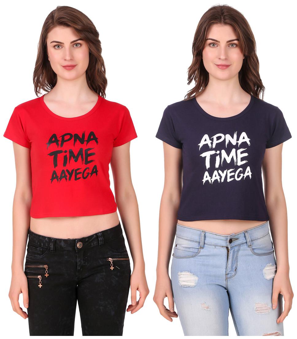 

Red Vee Women Printed Crop top - Red Blue