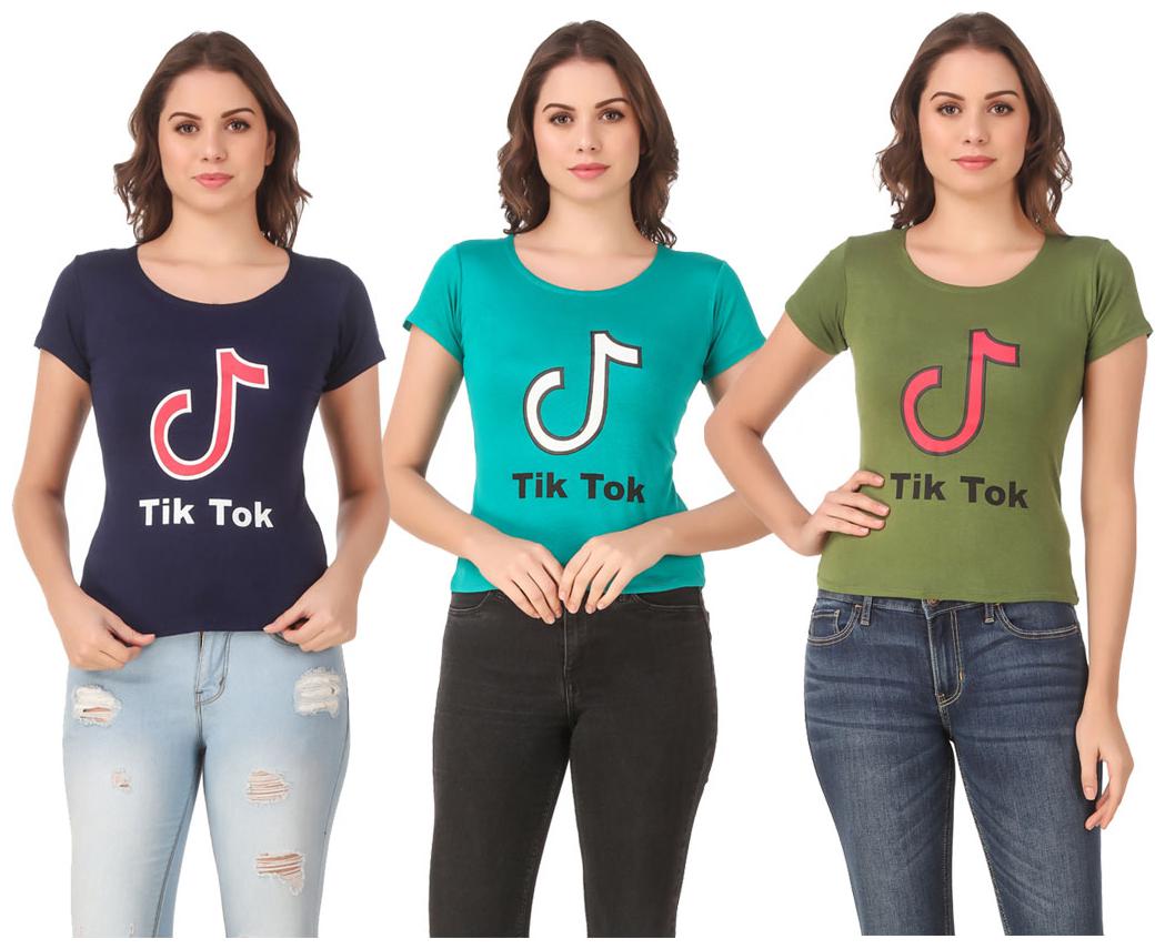 

Red Vee Lycra Printed Half Sleeves Multi Color T-Shirt for Women