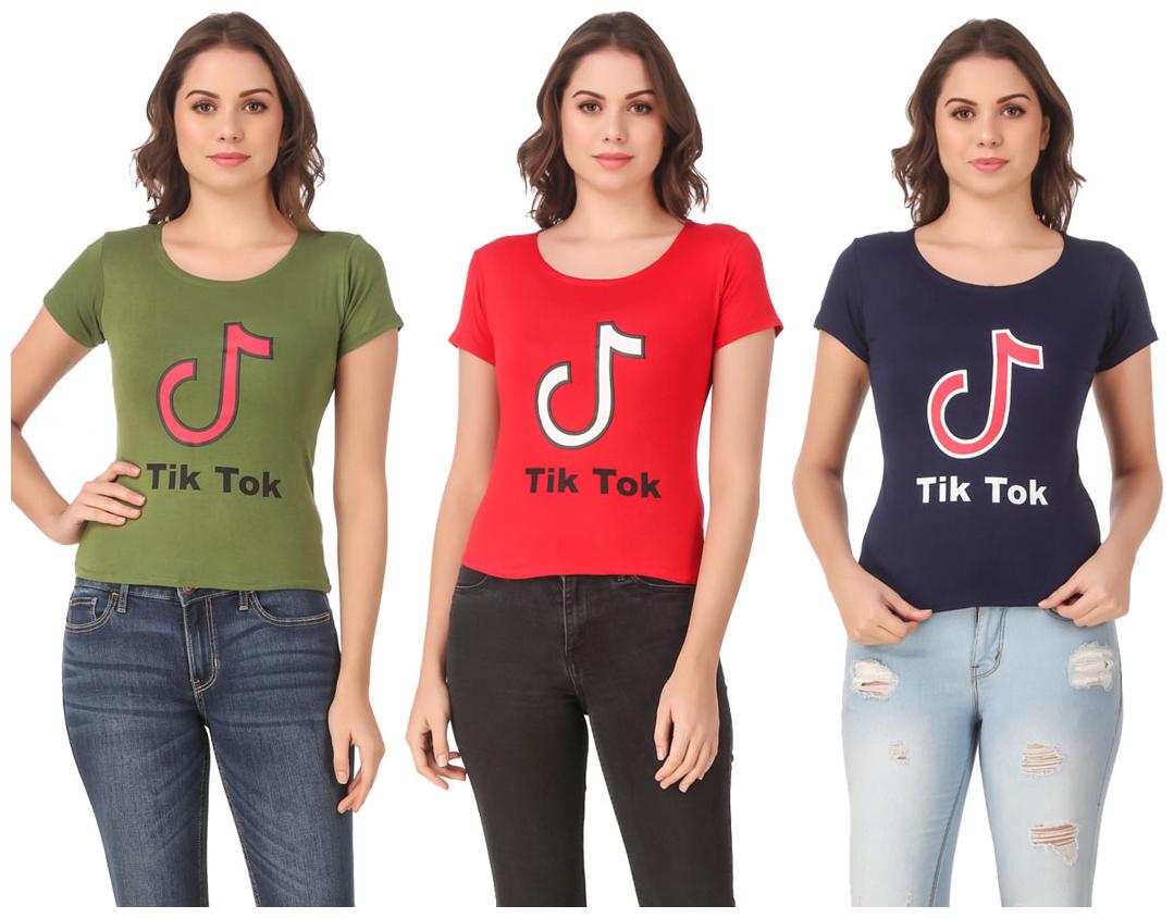 

Red Vee Lycra Printed Half Sleeves Multi Color T-Shirt for Women