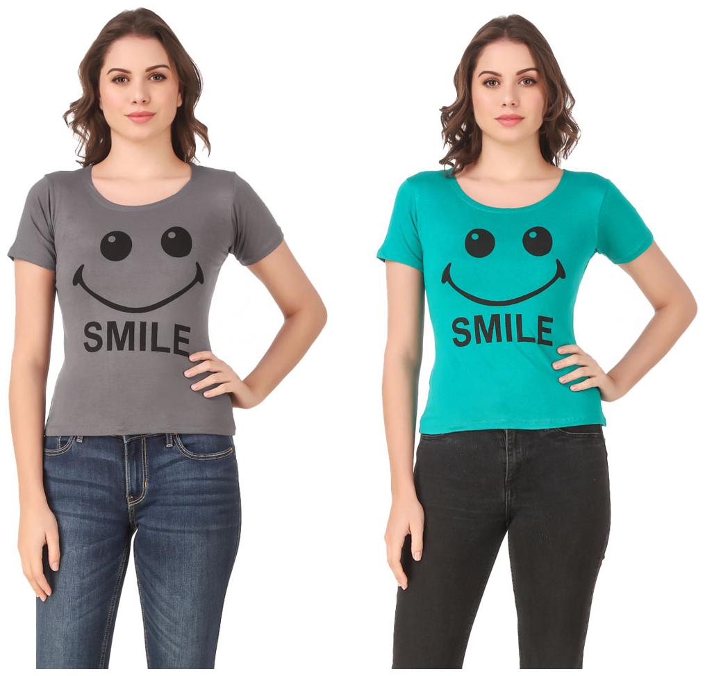 

Red Vee Lycra Printed Half Sleeves Grey Turquoise Color T-Shirt for Women