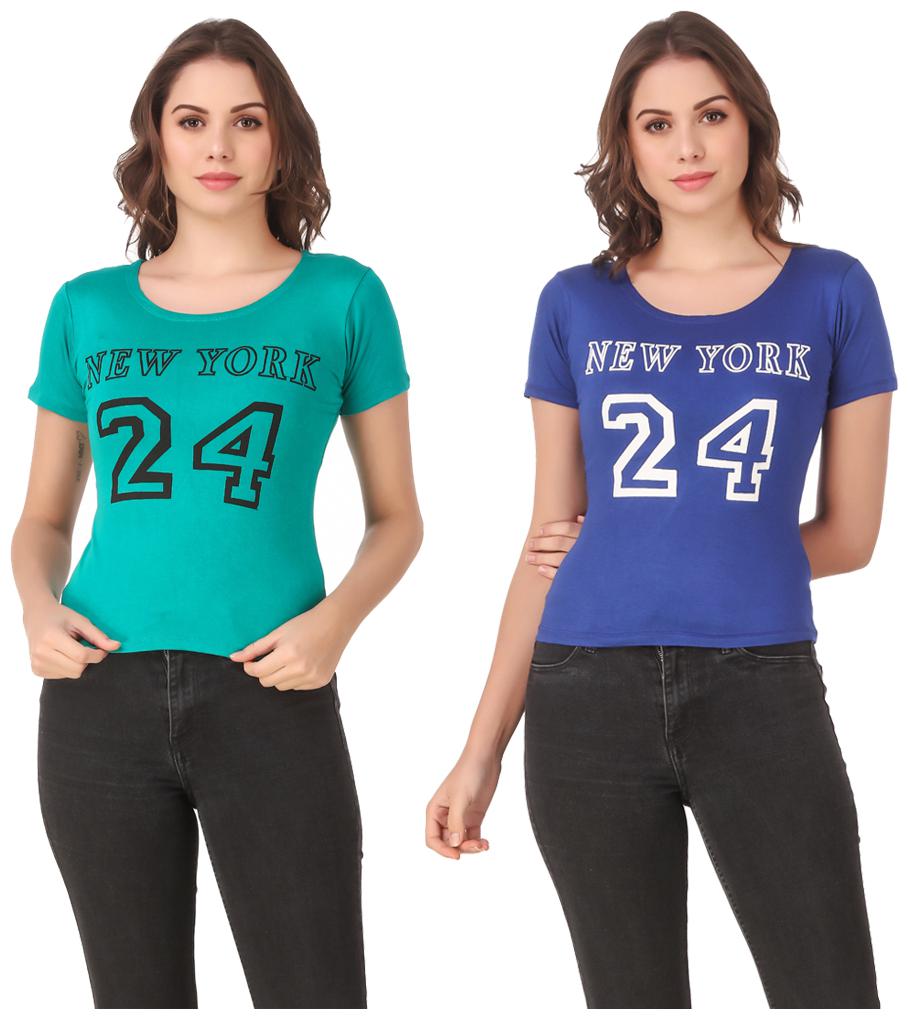 

Red Vee Lycra Printed Half Sleeves Turquoise Blue Color T-Shirt for Women