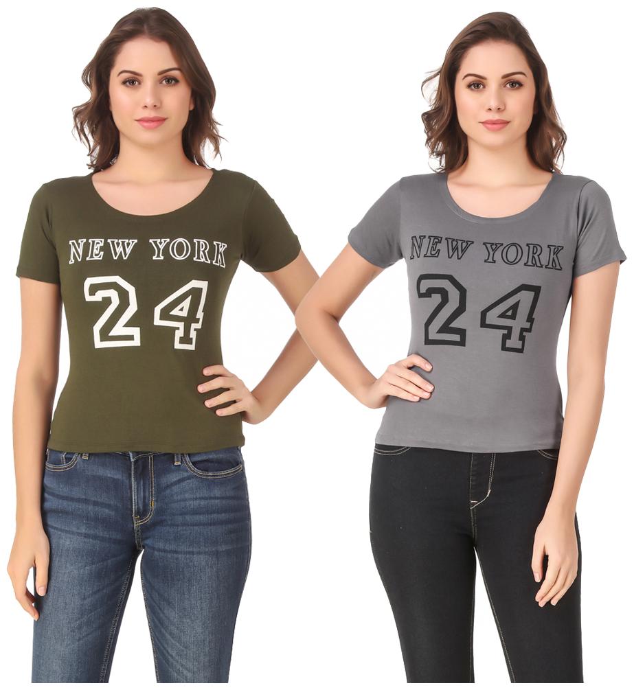 

Red Vee Lycra Printed Half Sleeves Green Grey Color T-Shirt for Women