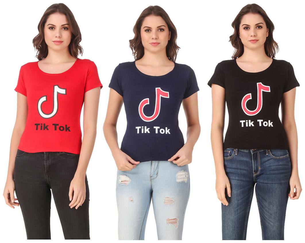 

Red Vee Lycra Printed Half Sleeves Multi Color T-Shirt for Women