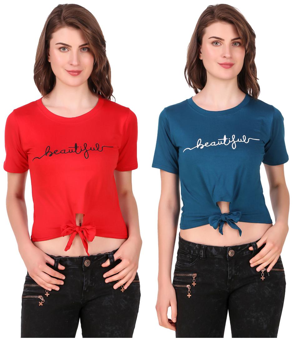 

Red Vee Women Printed Crop top - Red Blue