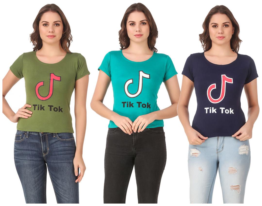 

Red Vee Lycra Printed Half Sleeves Multi Color T-Shirt for Women