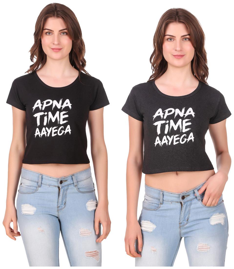 

Red Vee Women Printed Crop top - Black Grey