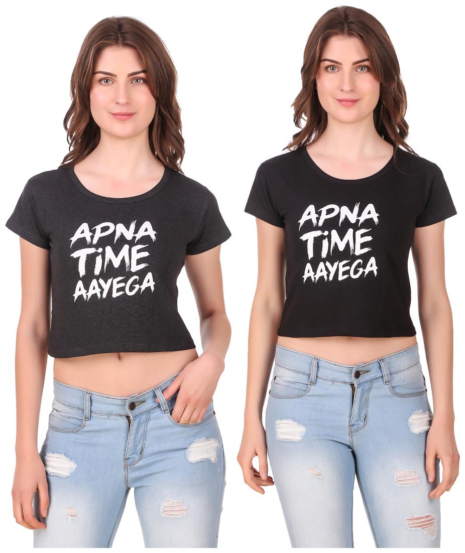 

Red Vee Women Printed Crop top - Grey Black