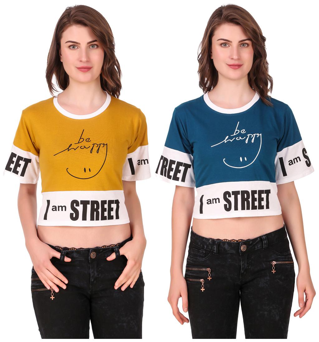 

Red Vee Women Printed Crop top - Yellow Blue