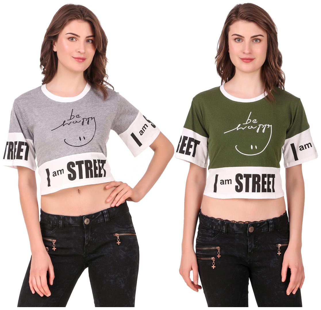 

Red Vee Women Printed Crop top - Grey Green
