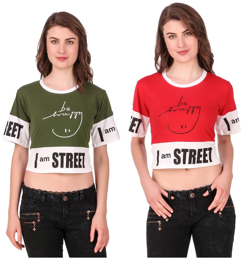 

Red Vee Women Printed Crop top - Green Red