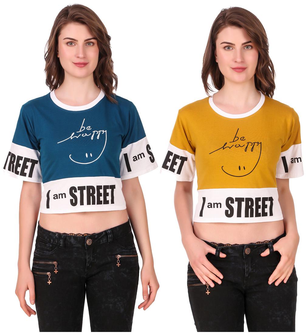 

Red Vee Women Printed Crop top - Blue Yellow