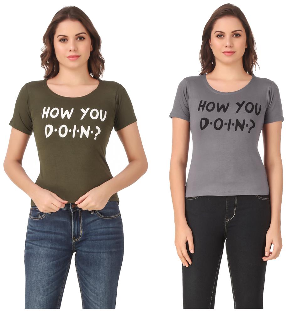 

Red Vee Lycra Printed Half Sleeves Green Grey Color T-Shirt for Women