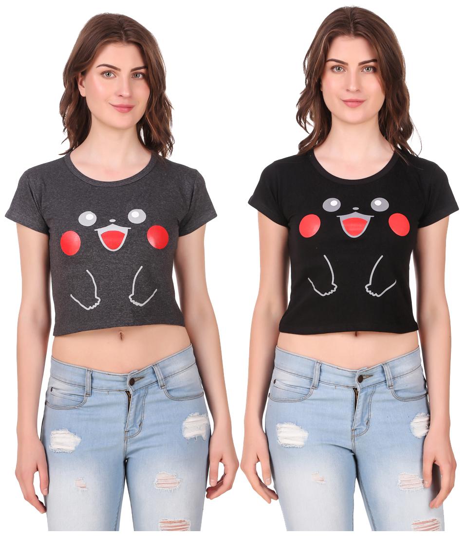 

Red Vee Women Printed Crop top - Grey Black