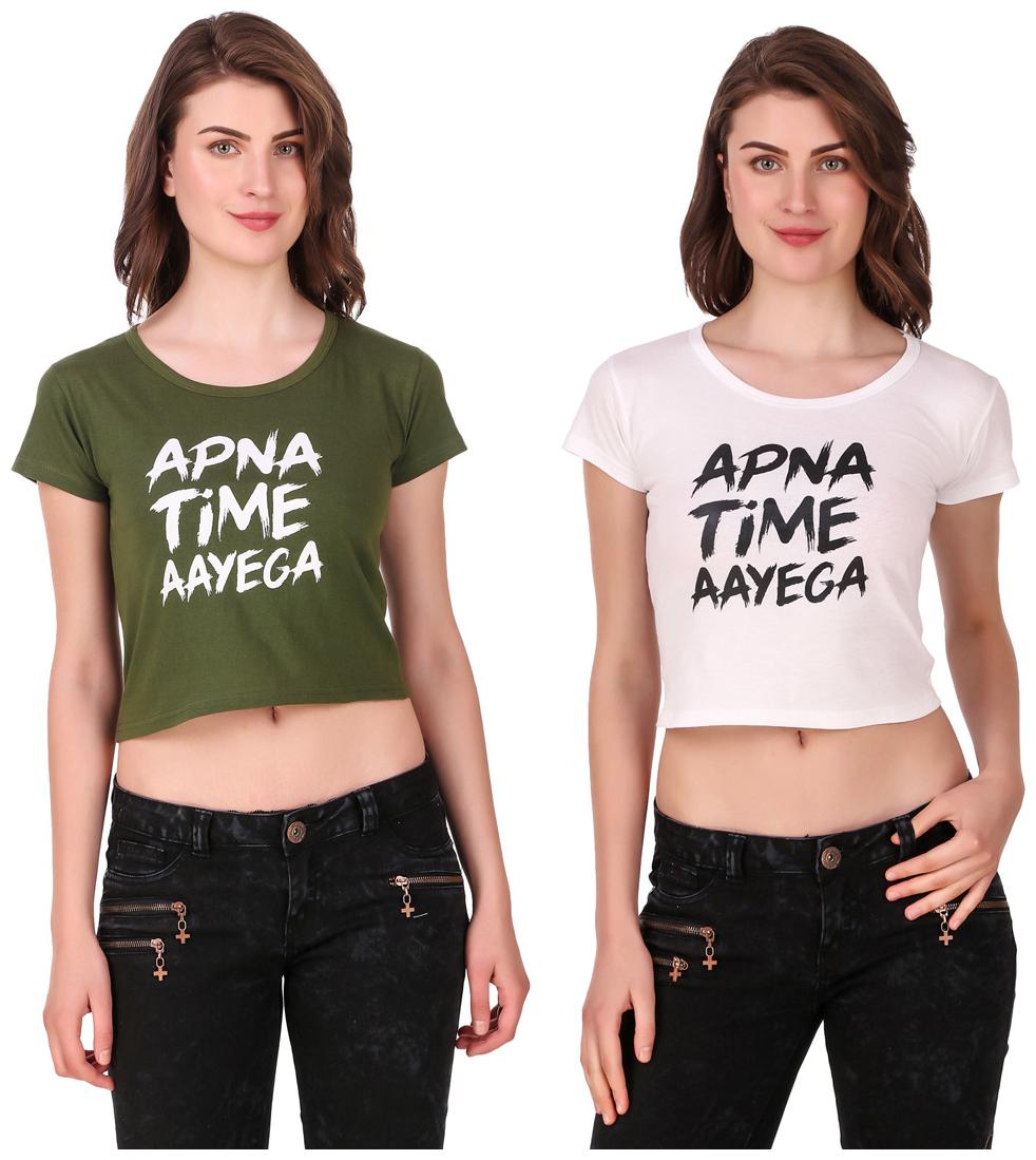 

Red Vee Women Printed Crop top - Green White