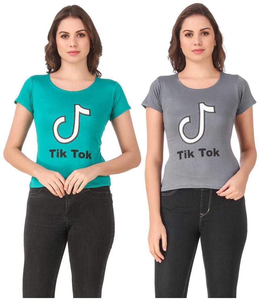 

Red Vee Lycra Printed Half Sleeves Turquoise Grey Color T-Shirt for Women