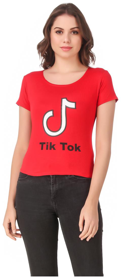 

Red Vee Lycra Printed Half Sleeves Red Color T-Shirt for Women