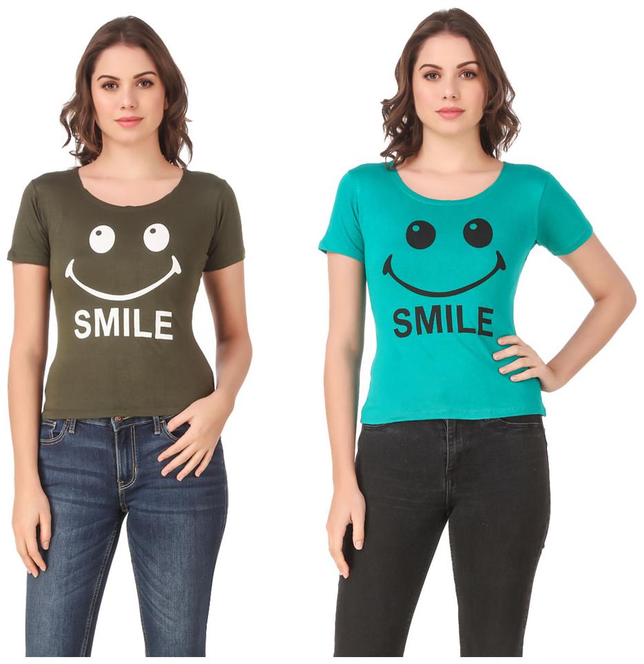 

Red Vee Lycra Printed Half Sleeves Green Turquoise Color T-Shirt for Women