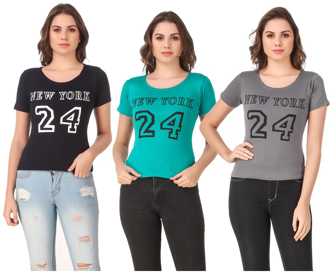 

Red Vee Lycra Printed Half Sleeves Multi Color T-Shirt for Women