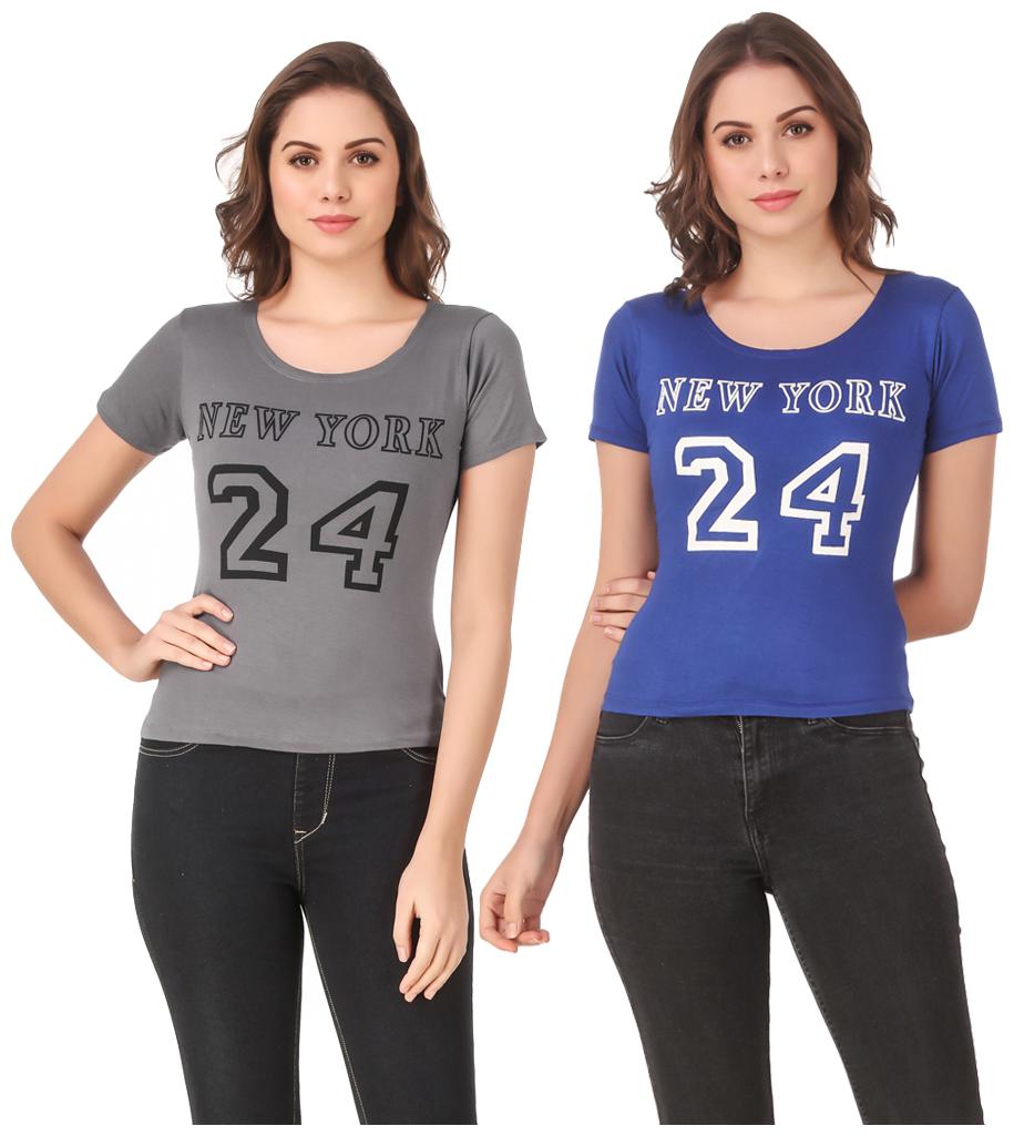 

Red Vee Lycra Printed Half Sleeves Grey Blue Color T-Shirt for Women