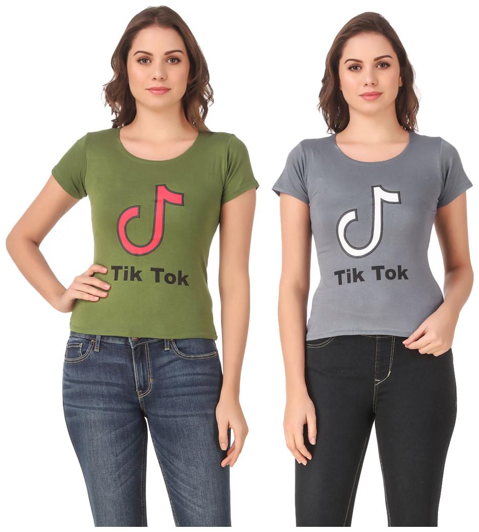 

Red Vee Lycra Printed Half Sleeves Green Grey Color T-Shirt for Women