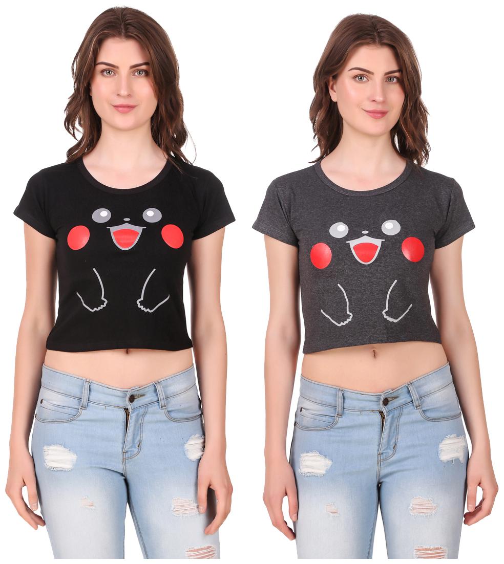 

Red Vee Women Printed Crop top - Black Grey
