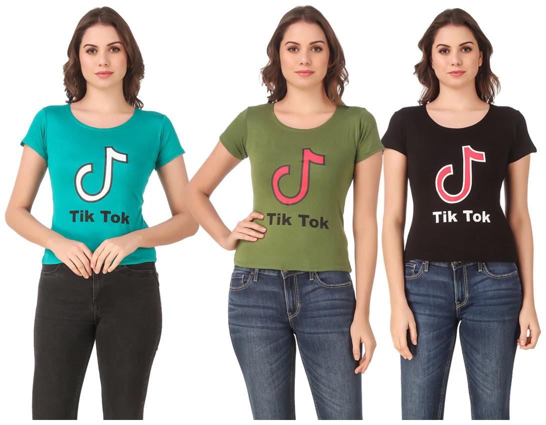 

Red Vee Lycra Printed Half Sleeves Multi Color T-Shirt for Women