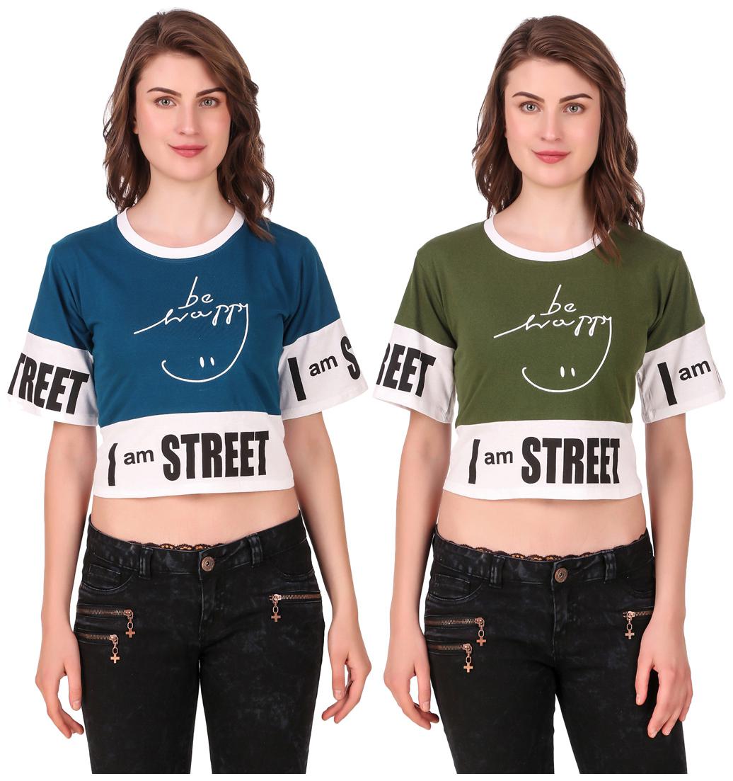 

Red Vee Women Printed Crop top - Blue Green