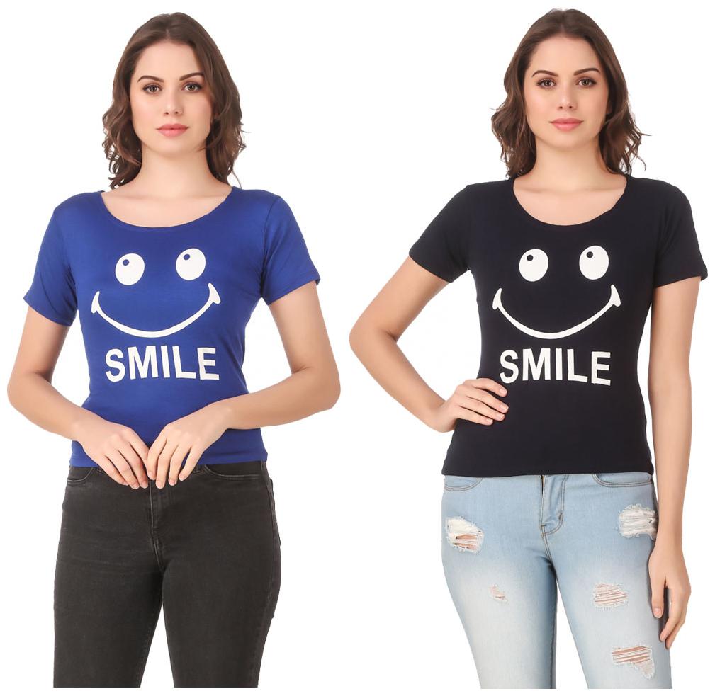 

Red Vee Lycra Printed Half Sleeves Blue Navy Color T-Shirt for Women