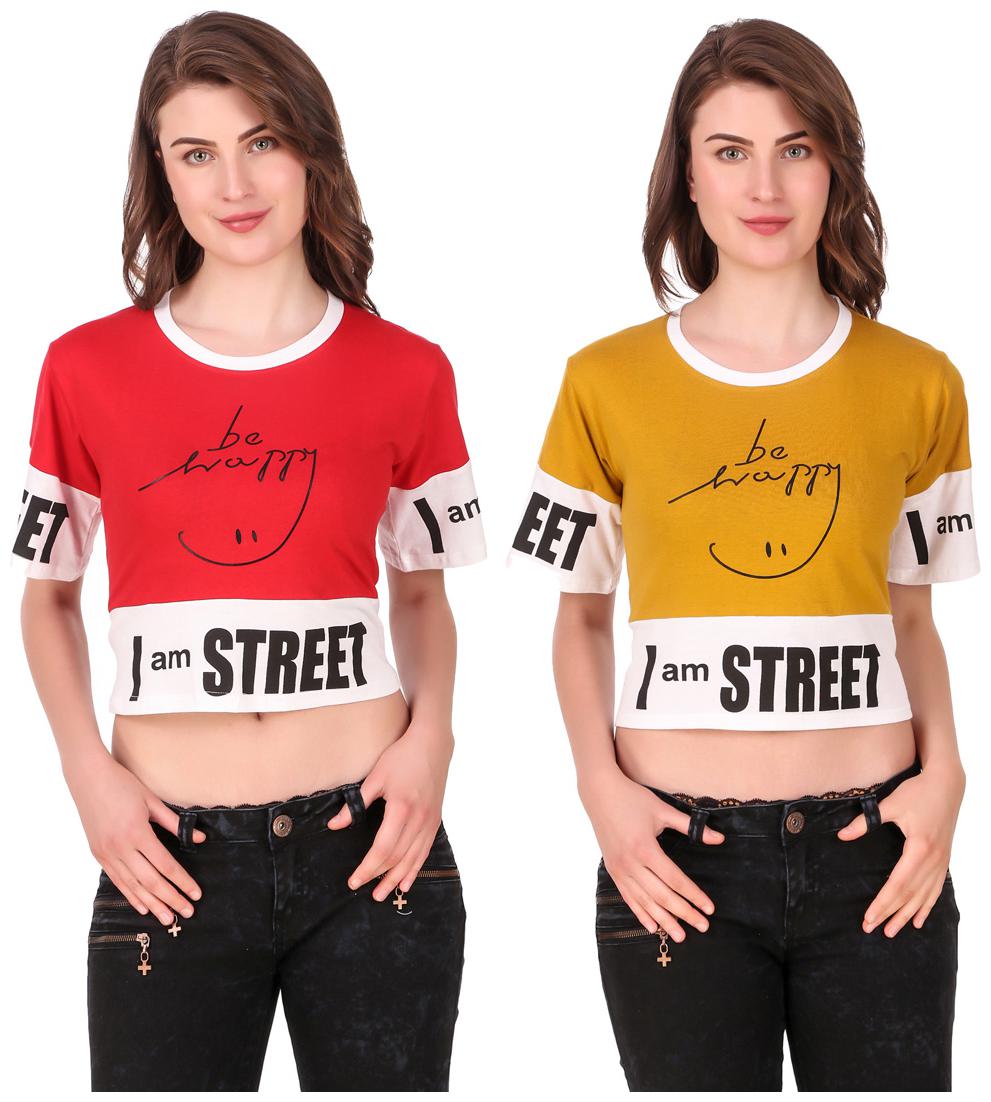 

Red Vee Women Printed Crop top - Red Yellow