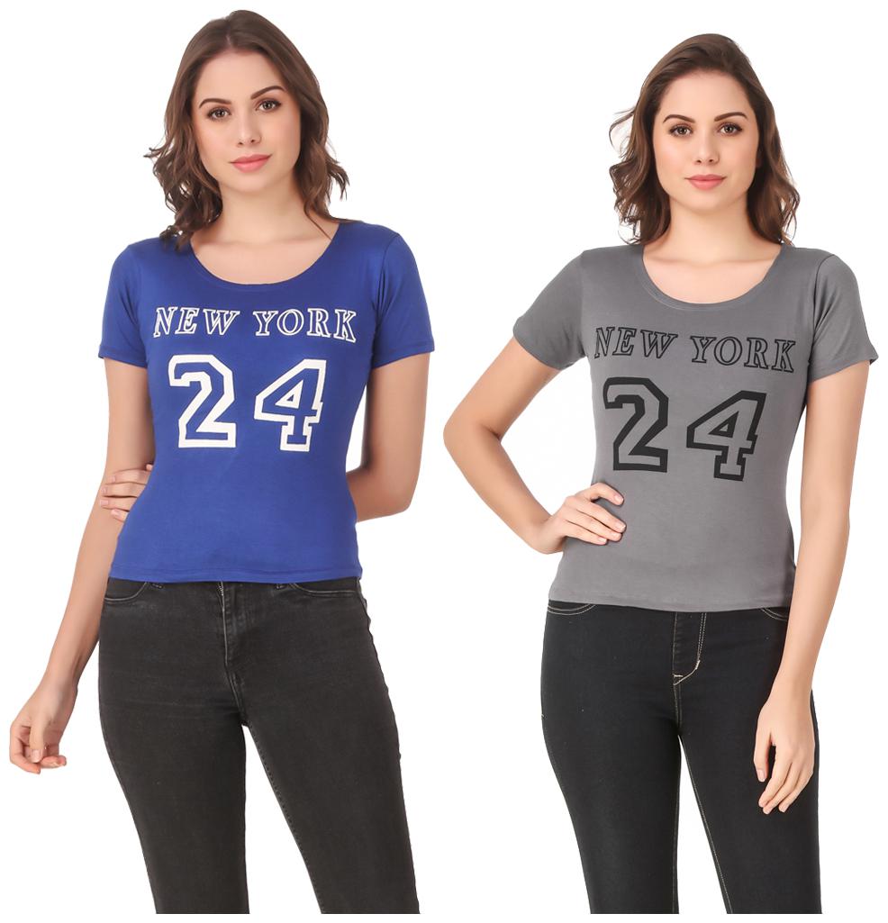 

Red Vee Lycra Printed Half Sleeves Blue Grey Color T-Shirt for Women