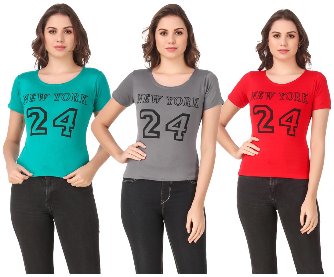 

Red Vee Lycra Printed Half Sleeves Multi Color T-Shirt for Women