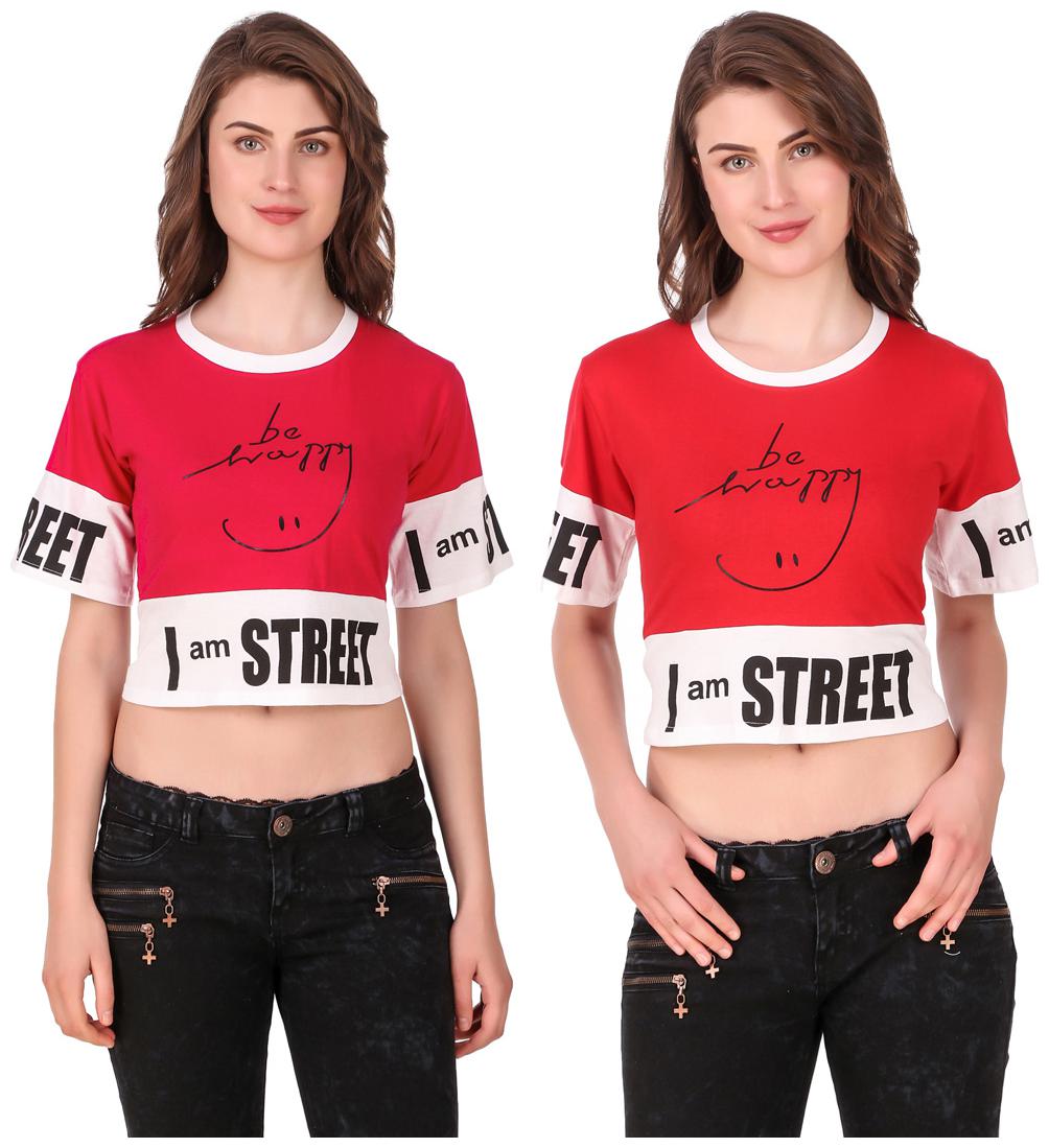 

Red Vee Women Printed Crop top - Pink Red