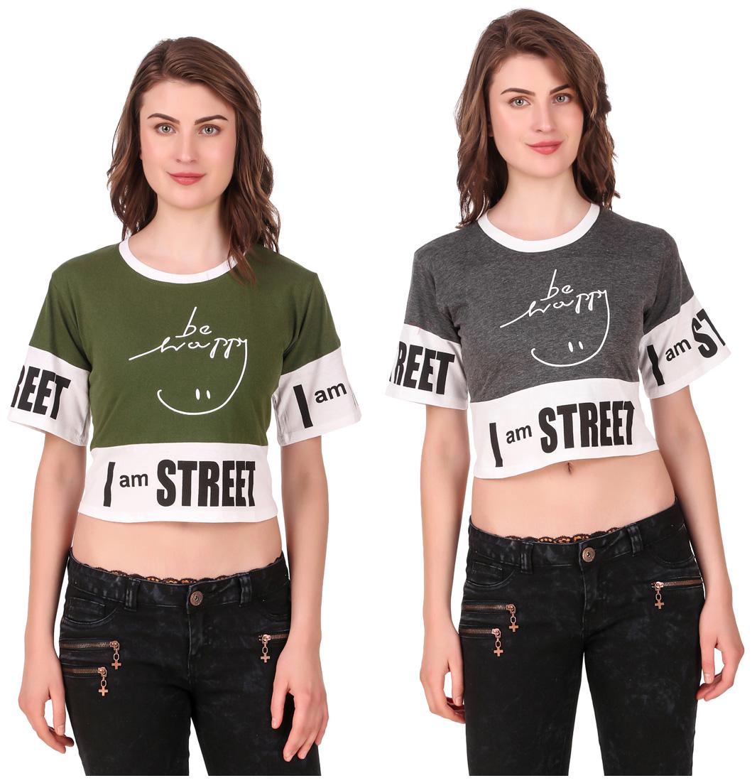 

Red Vee Women Printed Crop top - Green Grey